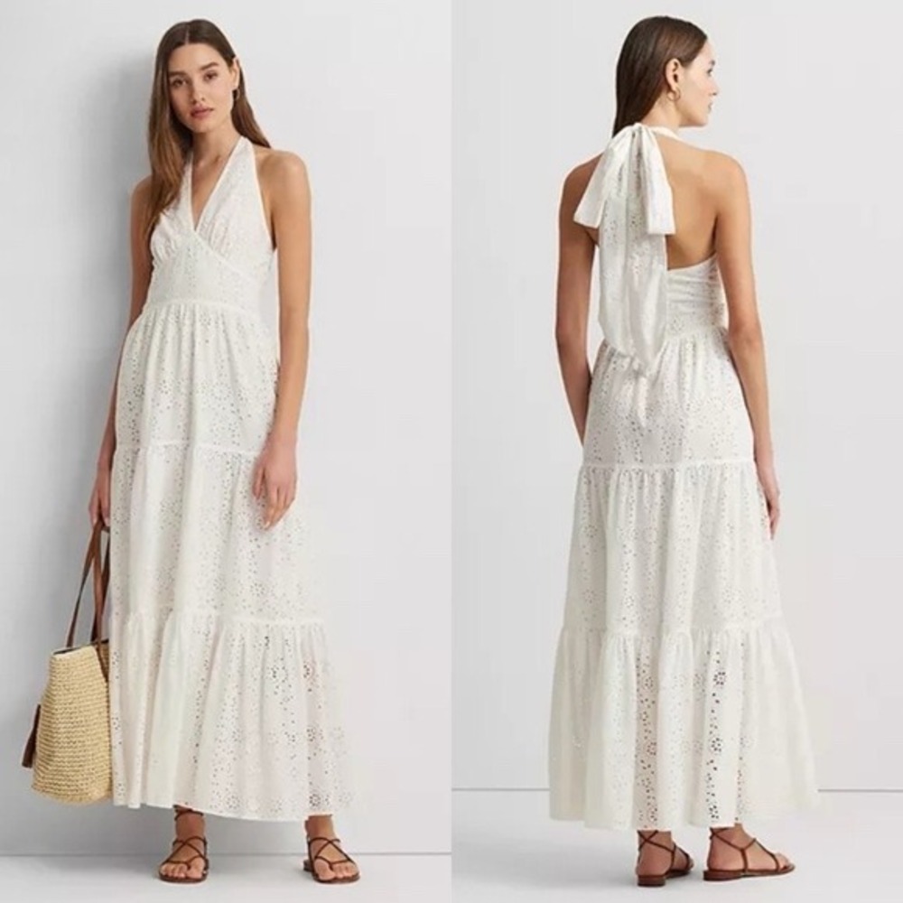 White Eyelet Halter Maxi Dress